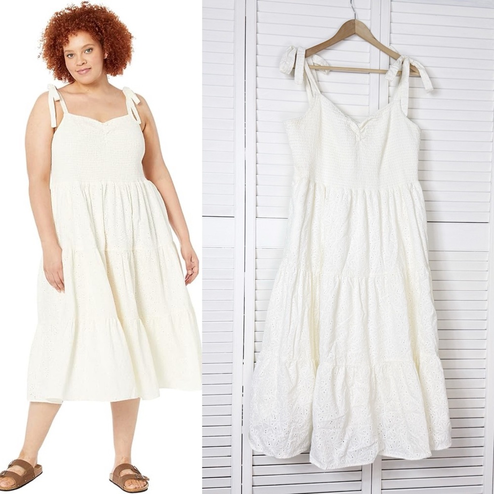Madewell Lucie Eyelet Tie-Strap Tiered Midi Dress